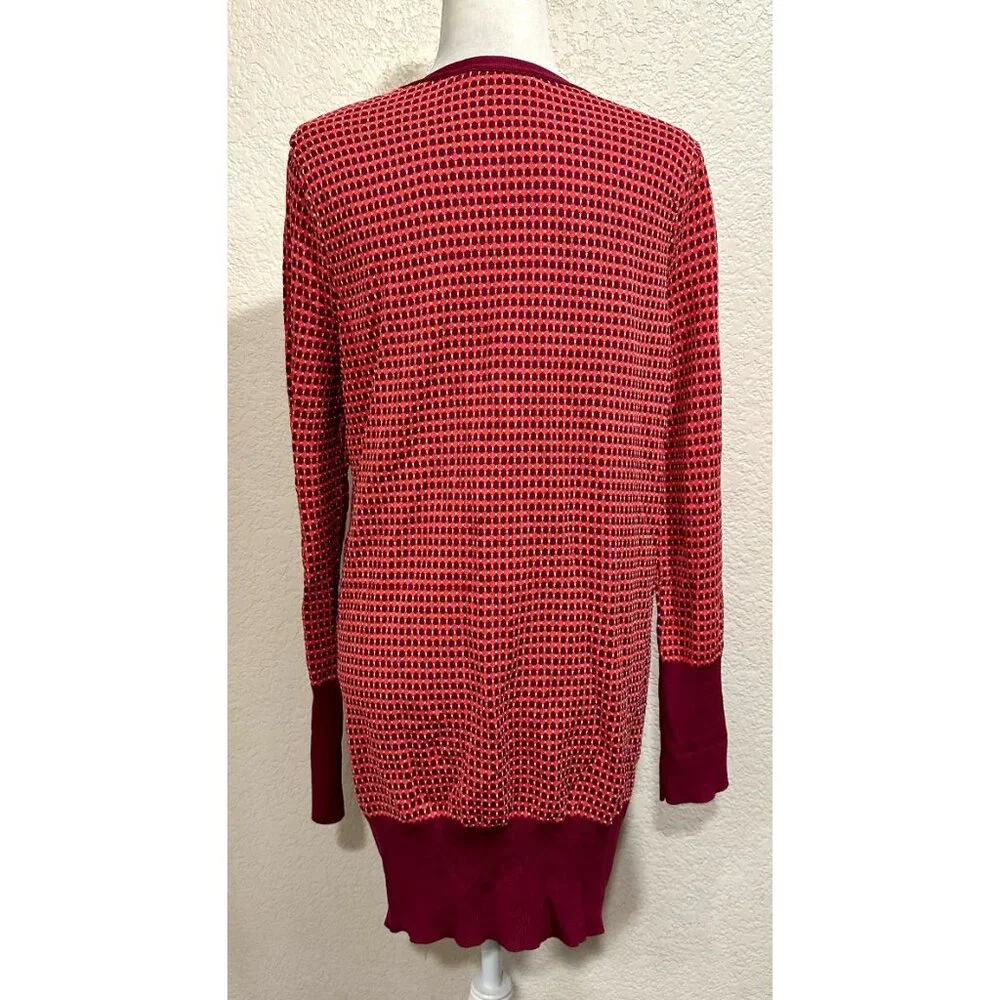 Zara Red Print Knit Red Long Cardigan Sweater